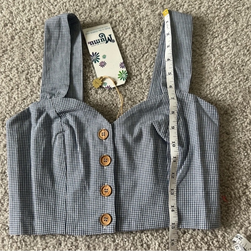 Show Me Your Mumu Debbie Gingham Stretch Crop Top Blue Check Small NWT - Picture 6 of 8